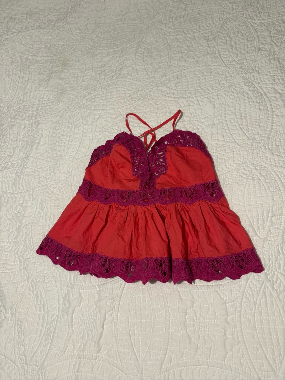 Anthropologie Pink Combo Crochet Camisole Babydoll Top w/ Lace Trim NWT Sz S